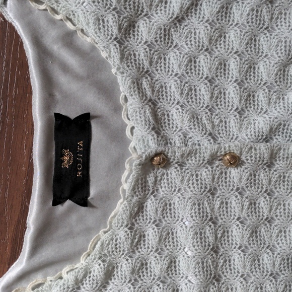 Seafoam Green Blue Regency Style Top Gold Buttons Puff Sleeve - Picture 2 of 8